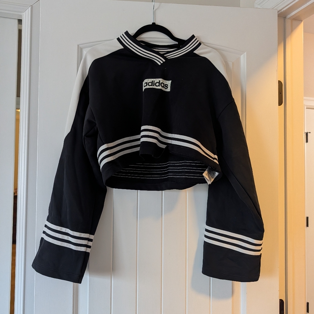adidas Black & White Cropped Raglan Sweatshirt